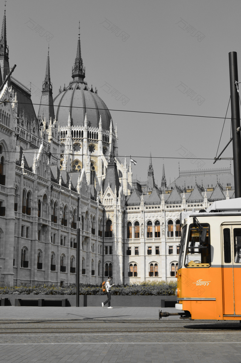 体系结构旅游布达佩斯纪念碑电车选择性色彩黑色和白色塔街欧洲建设