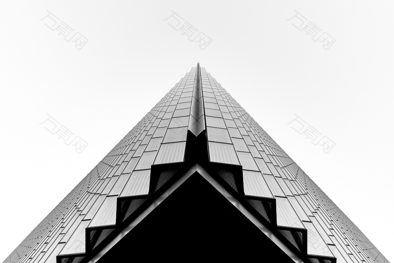 金字塔结构建筑塔楼图案对称角落黑白灰色仰视白色黑色极小城市洛杉矶