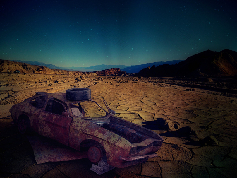 沙漠汽车残骸美国亚利桑那汽车残骸生锈废钢景观过时的被丢弃沙漠景观