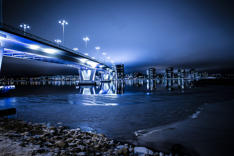 结构蓝色模糊桥建筑物城市城市的灯光黑暗日出黄昏晚上未来照明