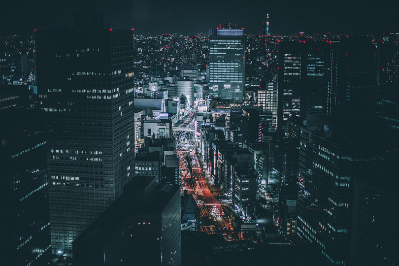 城市夜景空中摄影