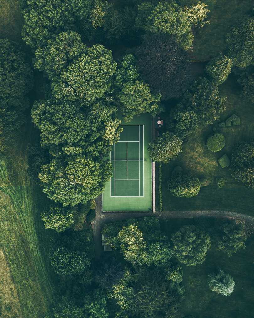 网球场鸟瞰树木