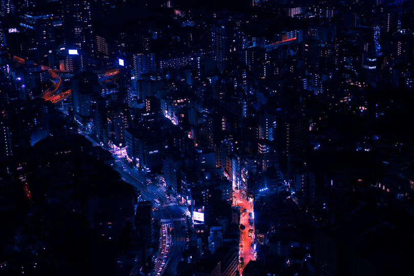 夜间城市灯光建筑物鸟瞰摄影
