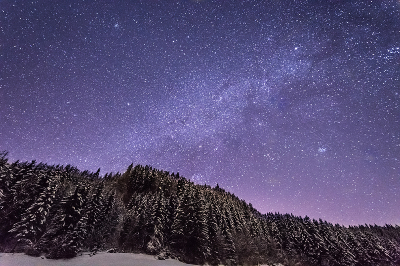 雪花满树紫色天空满天繁星