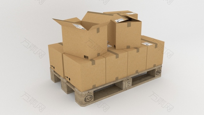 托盘货物货轮运输木材盒子纸板脆弱远征渲染