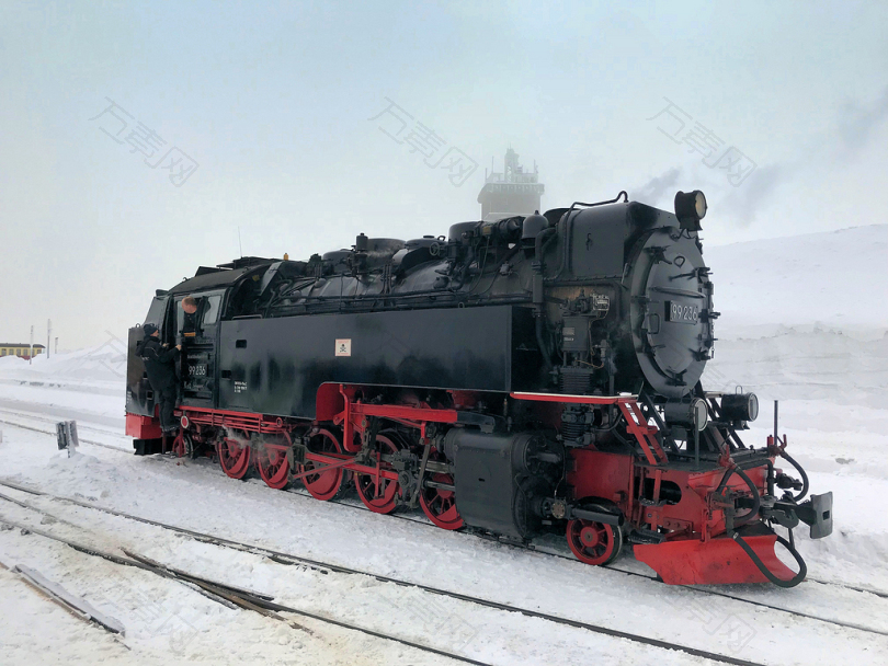 机车发动机运输铁路线火车蒸汽轨冬天