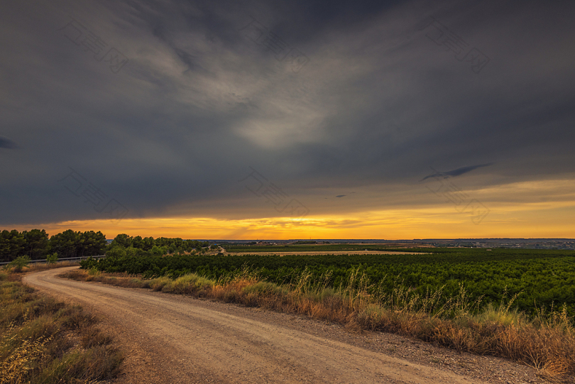 农村公路路径字段性质绿色户外活动景观天空下午夜树云
