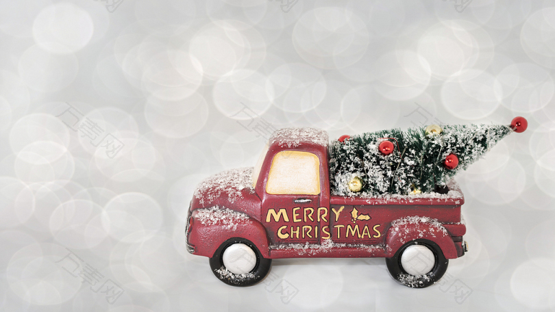 圣诞快乐红色卡车圣诞节节日度假装修卡