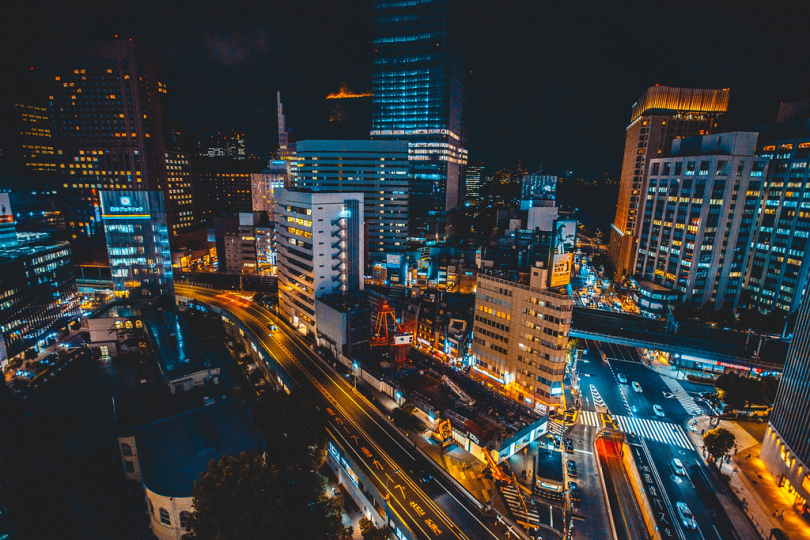 夜间城市航空摄影