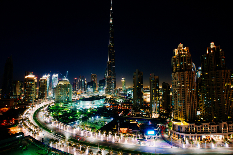 迪拜BurjKhalifa夜间风景摄影