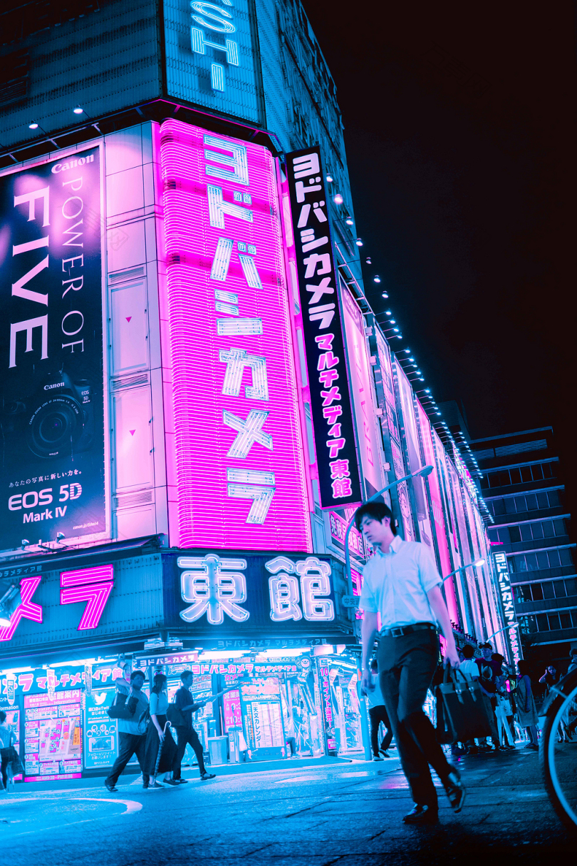 城市街道东京未来科幻城市超越蒸汽波赛博朋克霓虹灯壁纸