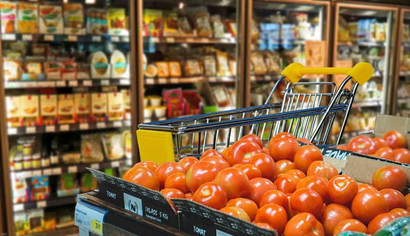 购物业务蔬菜蕃茄零售购物车运输超市食品采购音乐