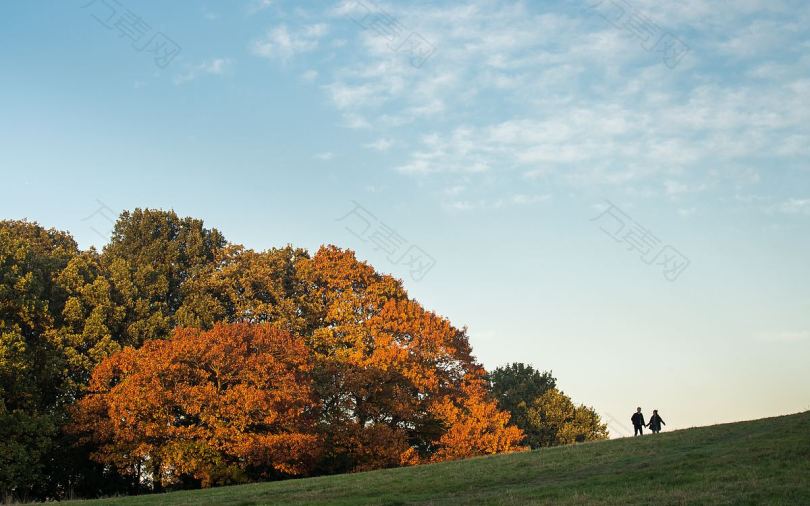 情侣在秋天散步