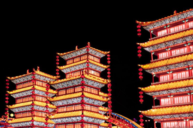 黑色利兹中国庙宇与中国新年高清
