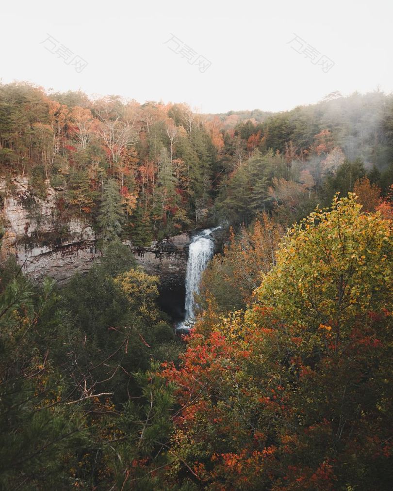 瀑布树木秋天和秋天
