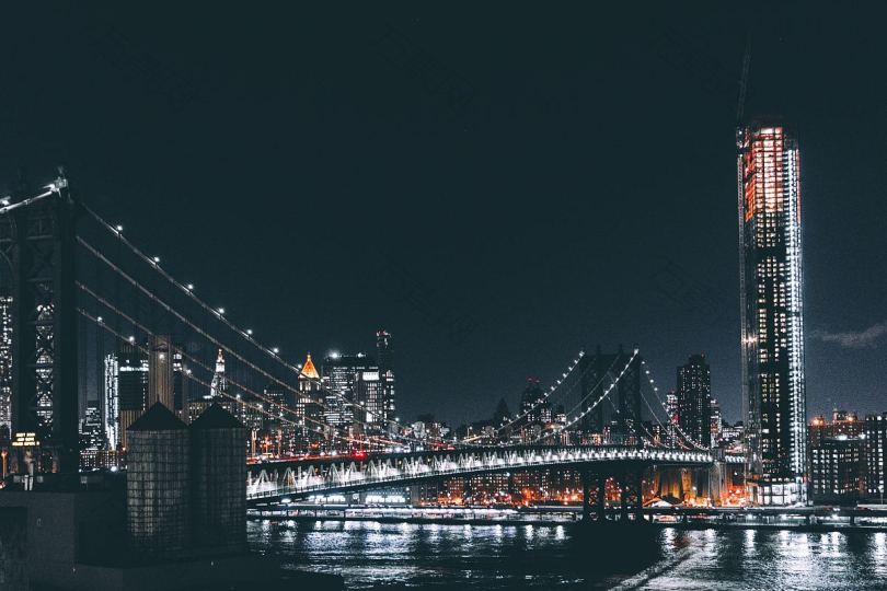 城市桥梁夜晚和纽约